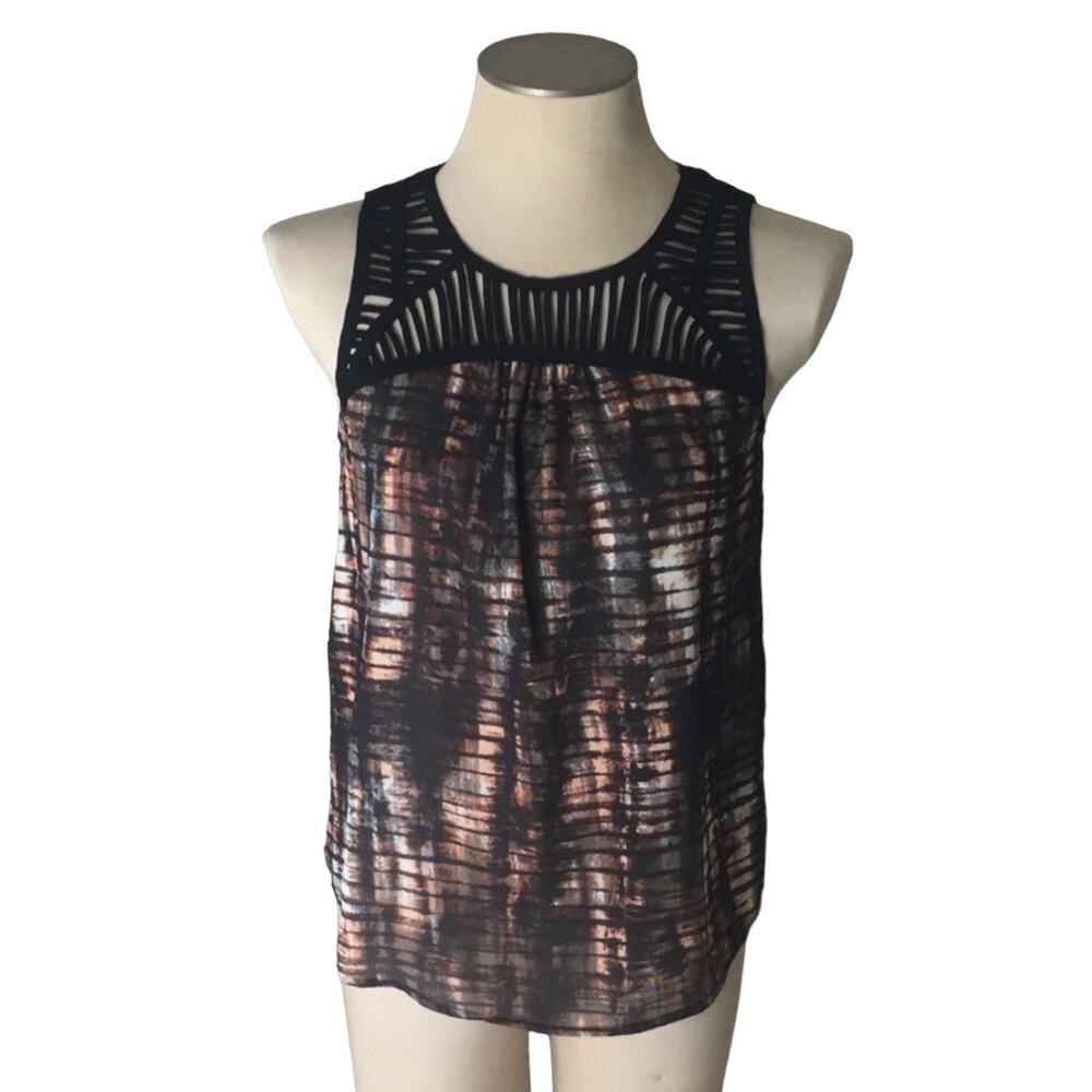 Mossimo Womens Lightweight Brown Black Sleeveless Cut Out Detail Tank Size Large
